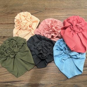 Adorable ribbed baby turban hats w/flower - bundle